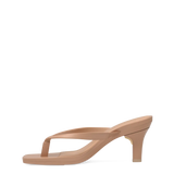 tan open toe thong style high heel convertible sandal with stiletto heel