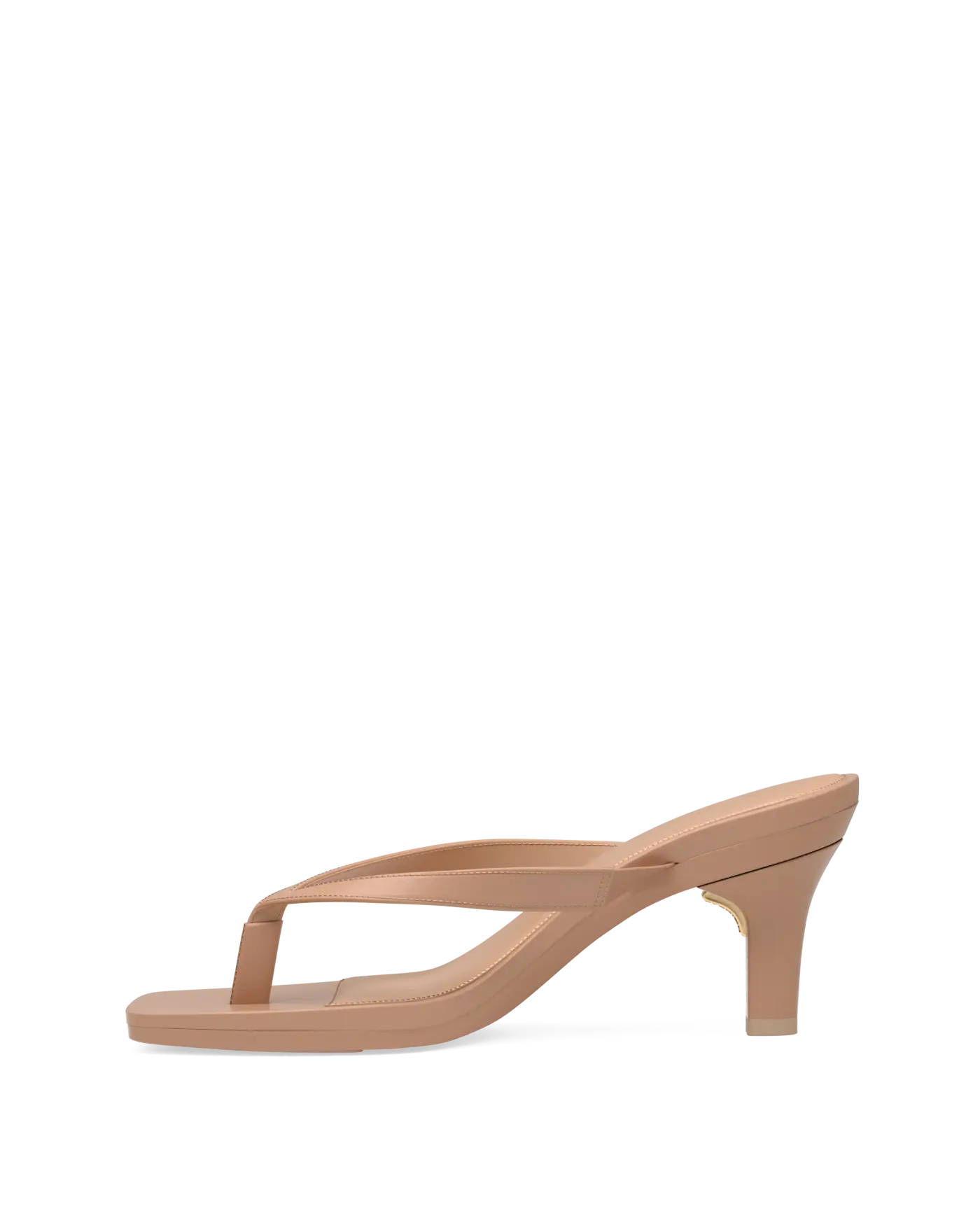 tan open toe thong style high heel convertible sandal with stiletto heel