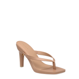 tan open toe thong style high heel convertible sandal with stiletto heel