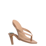 tan open toe thong style high heel convertible sandal with stiletto heel