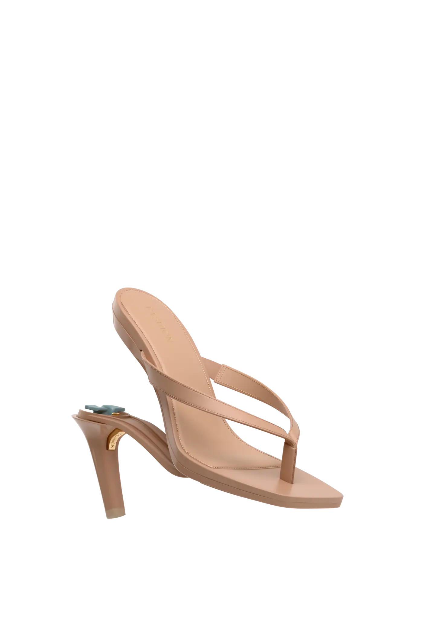 tan open toe thong style high heel convertible sandal with stiletto heel