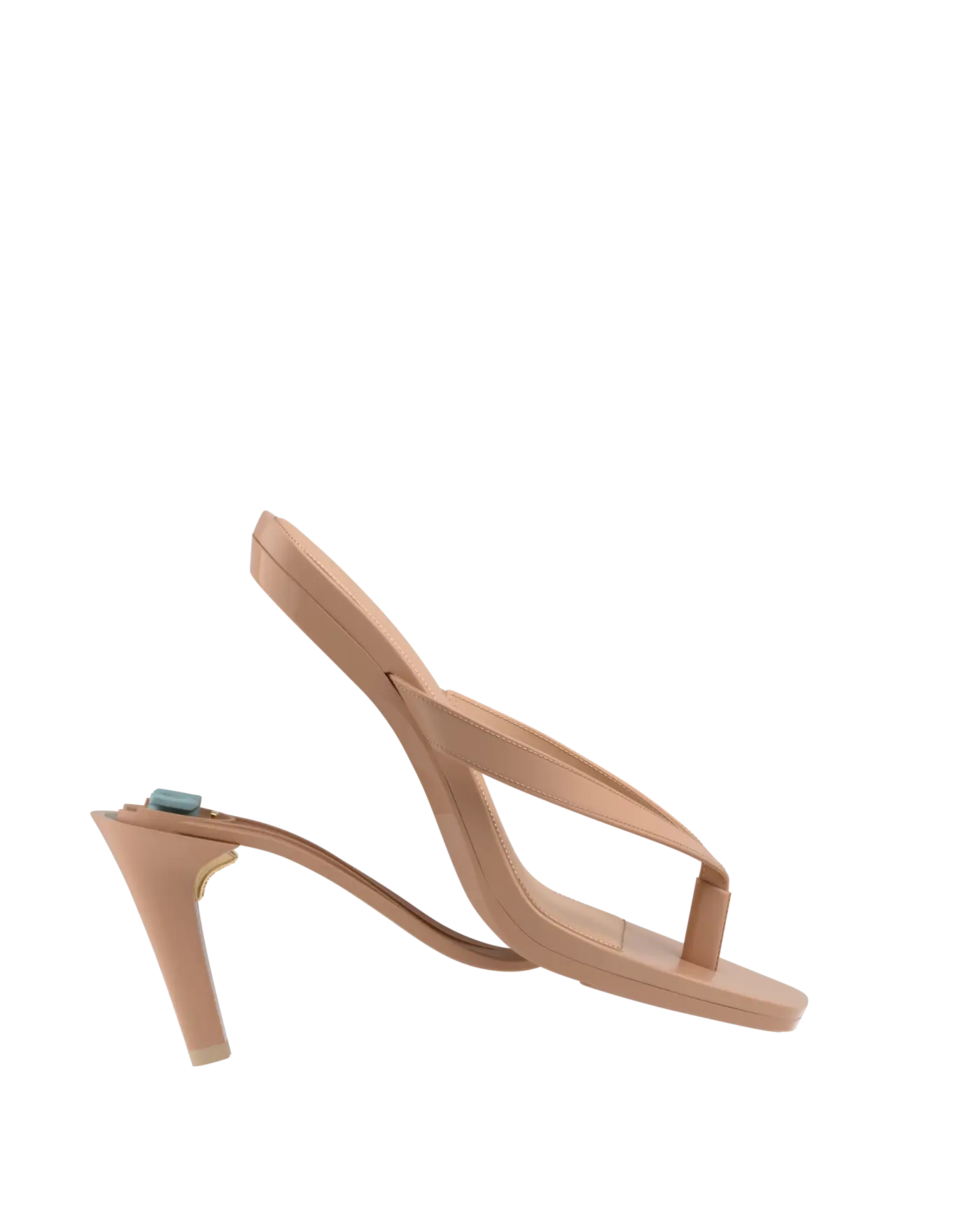 tan open toe thong style high heel convertible sandal with stiletto heel