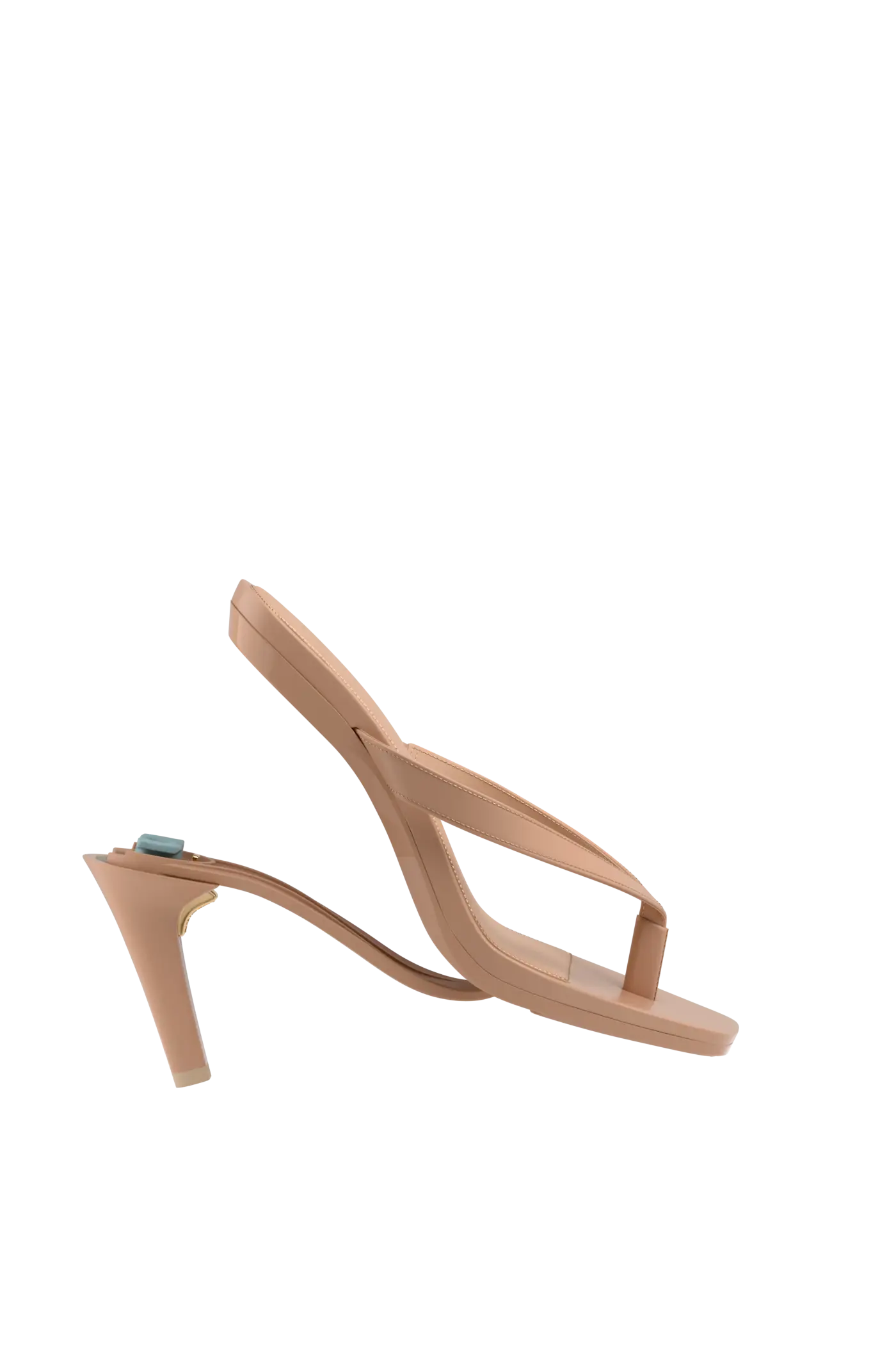 tan open toe thong style high heel convertible sandal with stiletto heel
