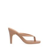 tan open toe thong style high heel convertible sandal with stiletto heel