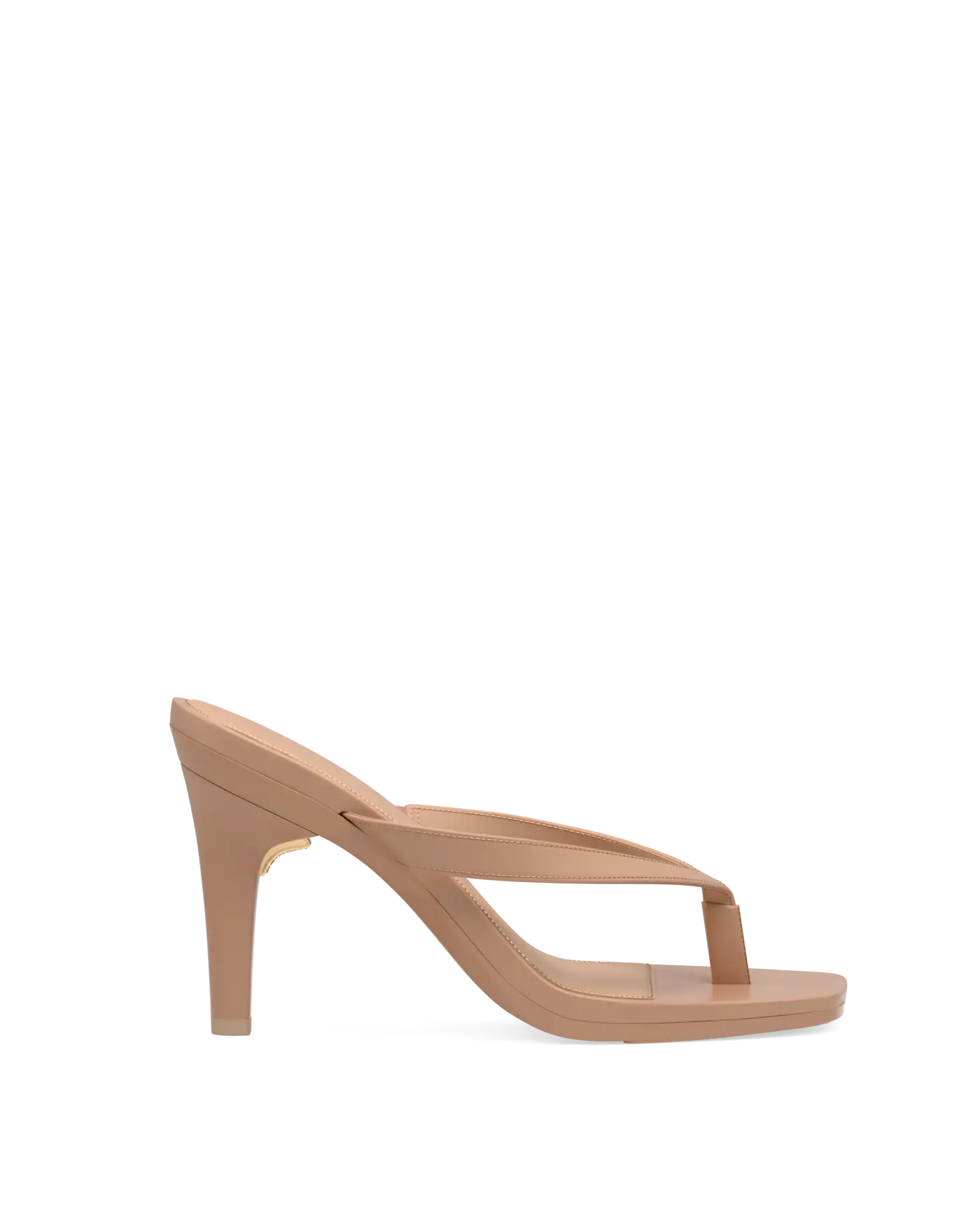 tan open toe thong style high heel convertible sandal with stiletto heel