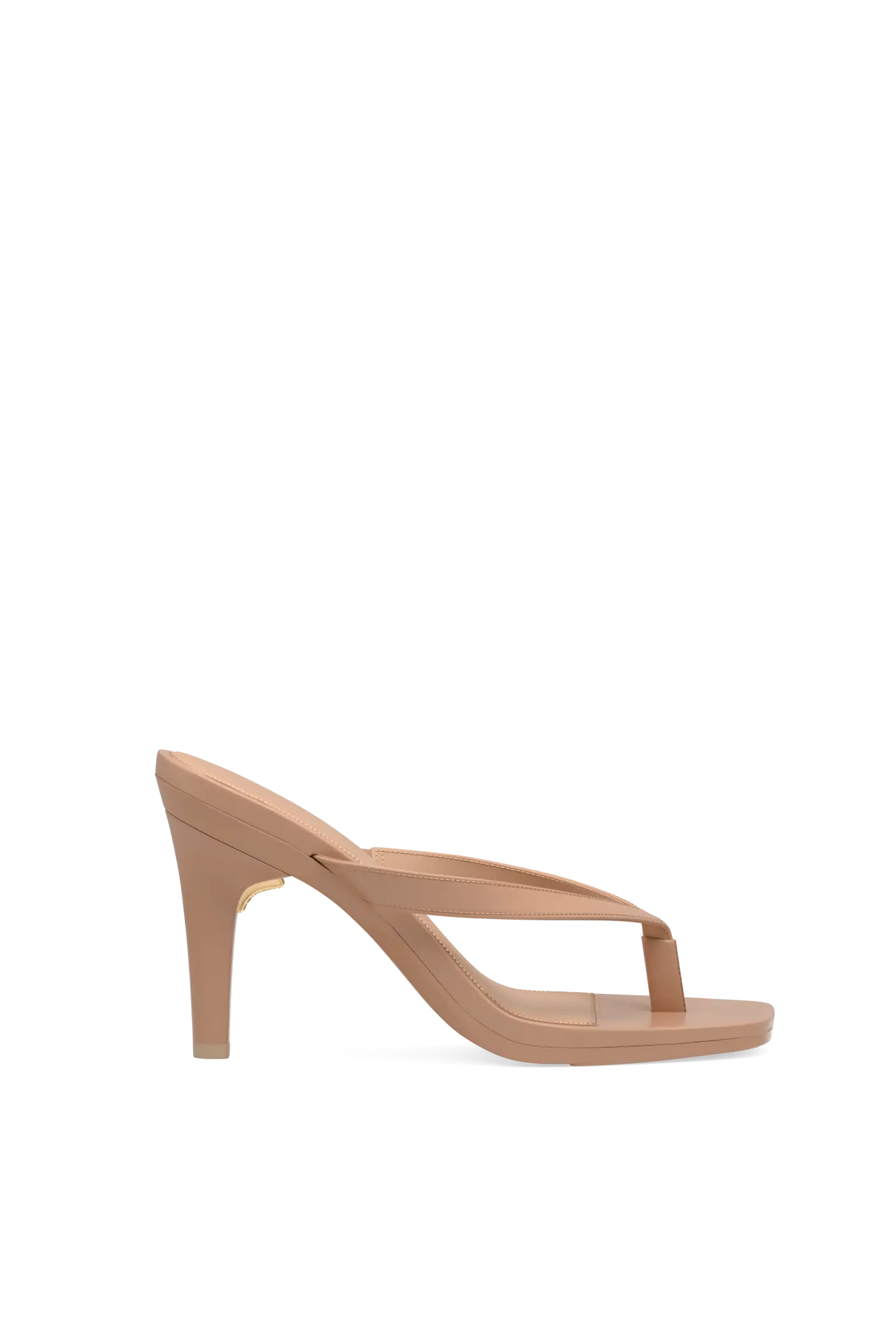 tan open toe thong style high heel convertible sandal with stiletto heel