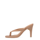 tan open toe thong style high heel convertible sandal with stiletto heel