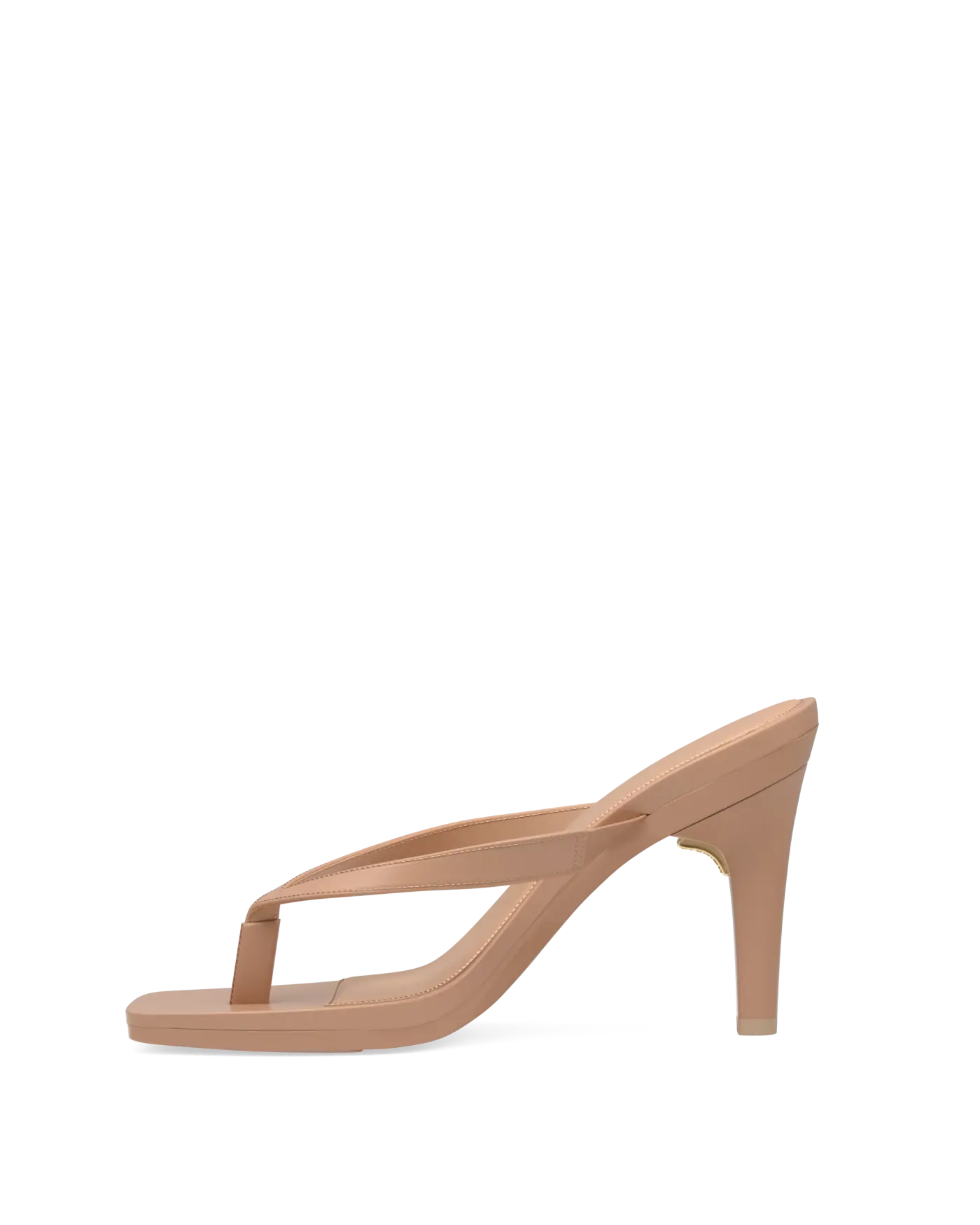 tan open toe thong style high heel convertible sandal with stiletto heel