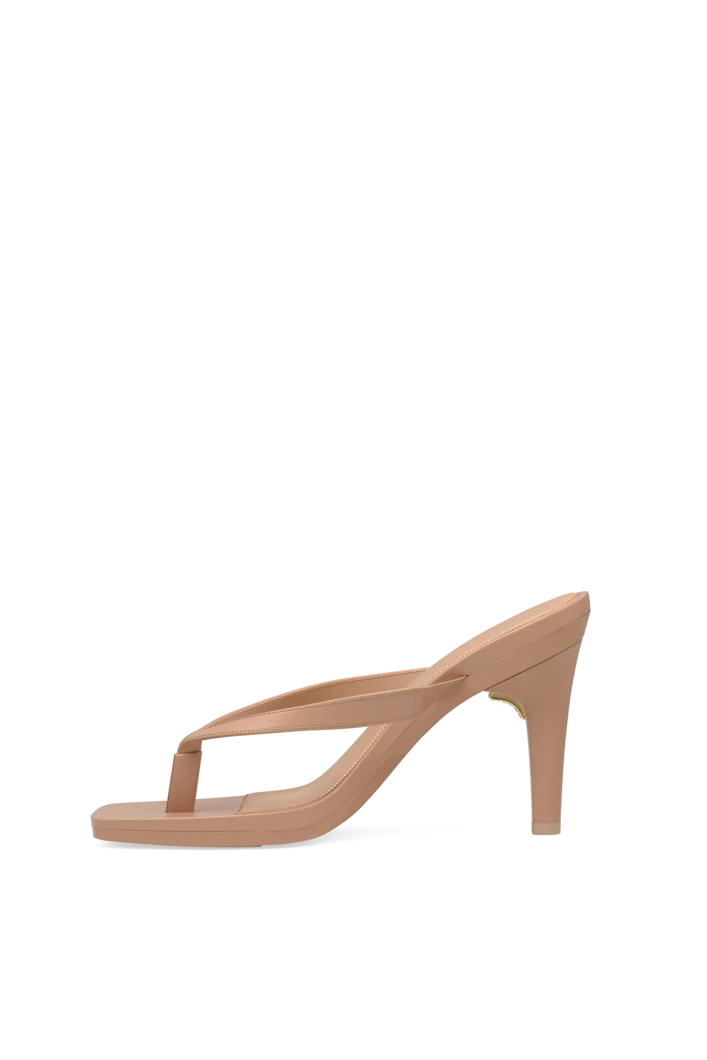 tan open toe thong style high heel convertible sandal with stiletto heel