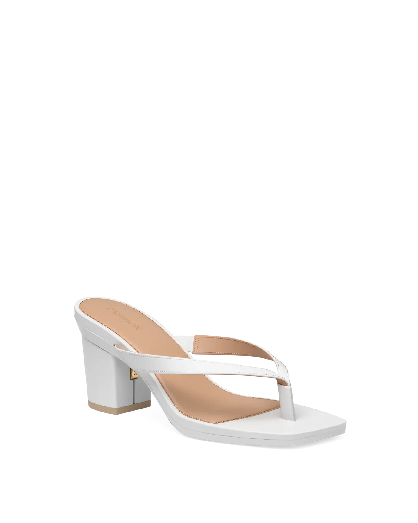 white open toe thong style high heel sandal with block heel