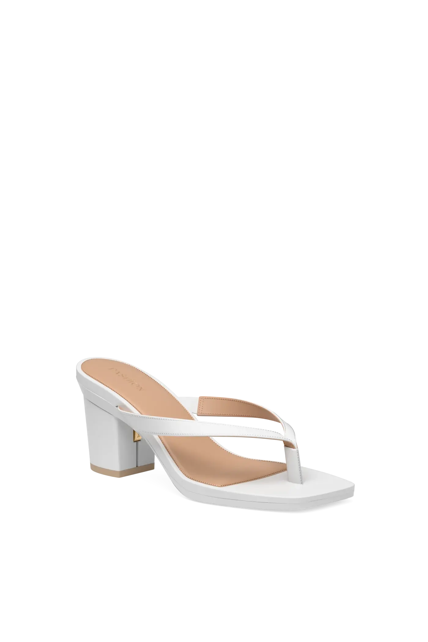 white open toe thong style high heel sandal with block heel