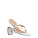 white open toe thong style high heel sandal with block heel