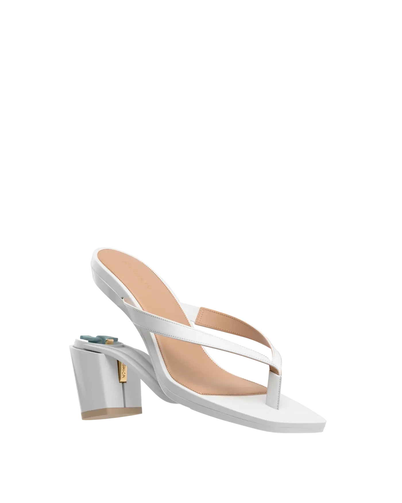 white open toe thong style high heel sandal with block heel