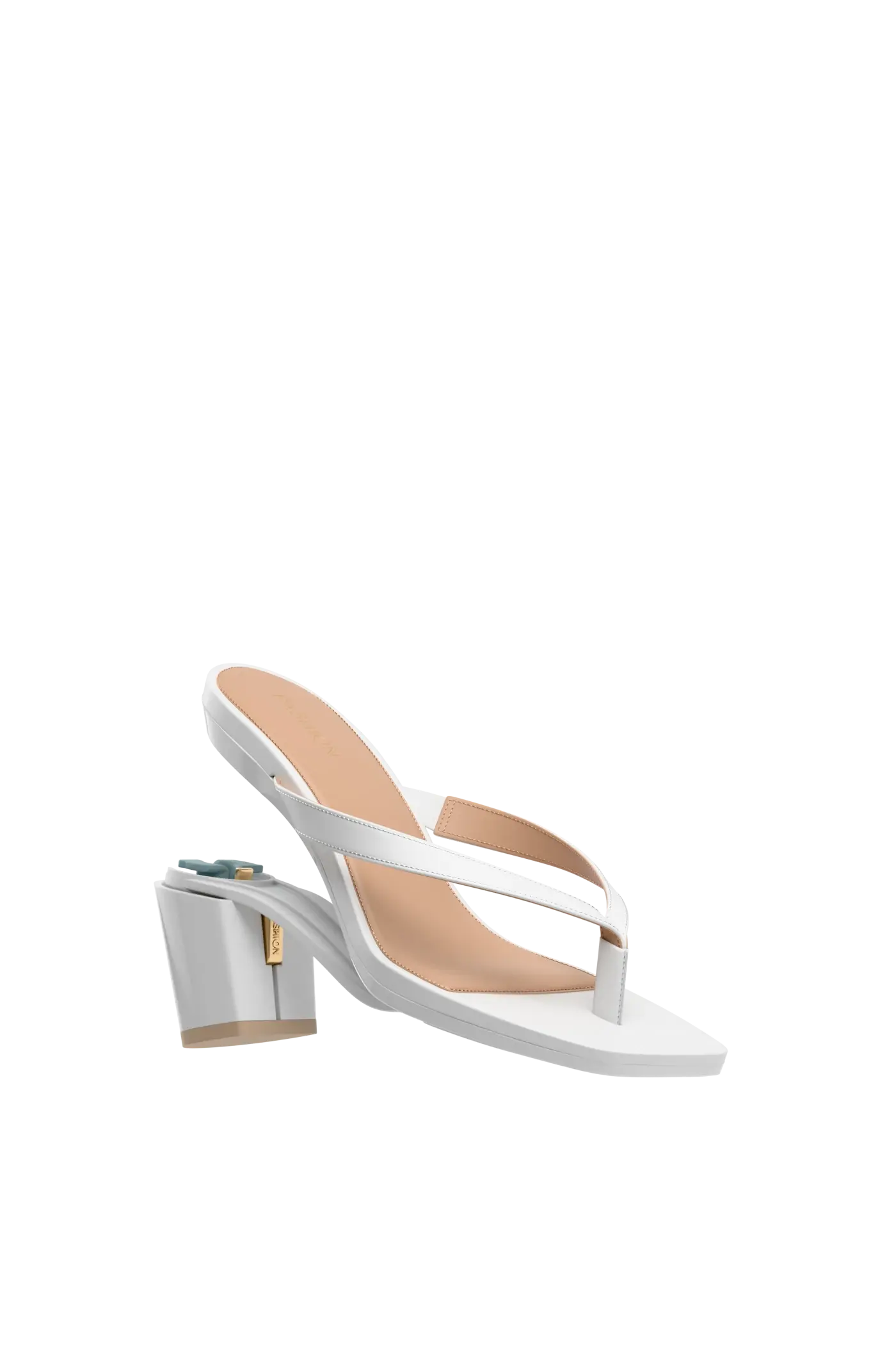 white open toe thong style high heel sandal with block heel