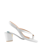 white open toe thong style high heel sandal with block heel
