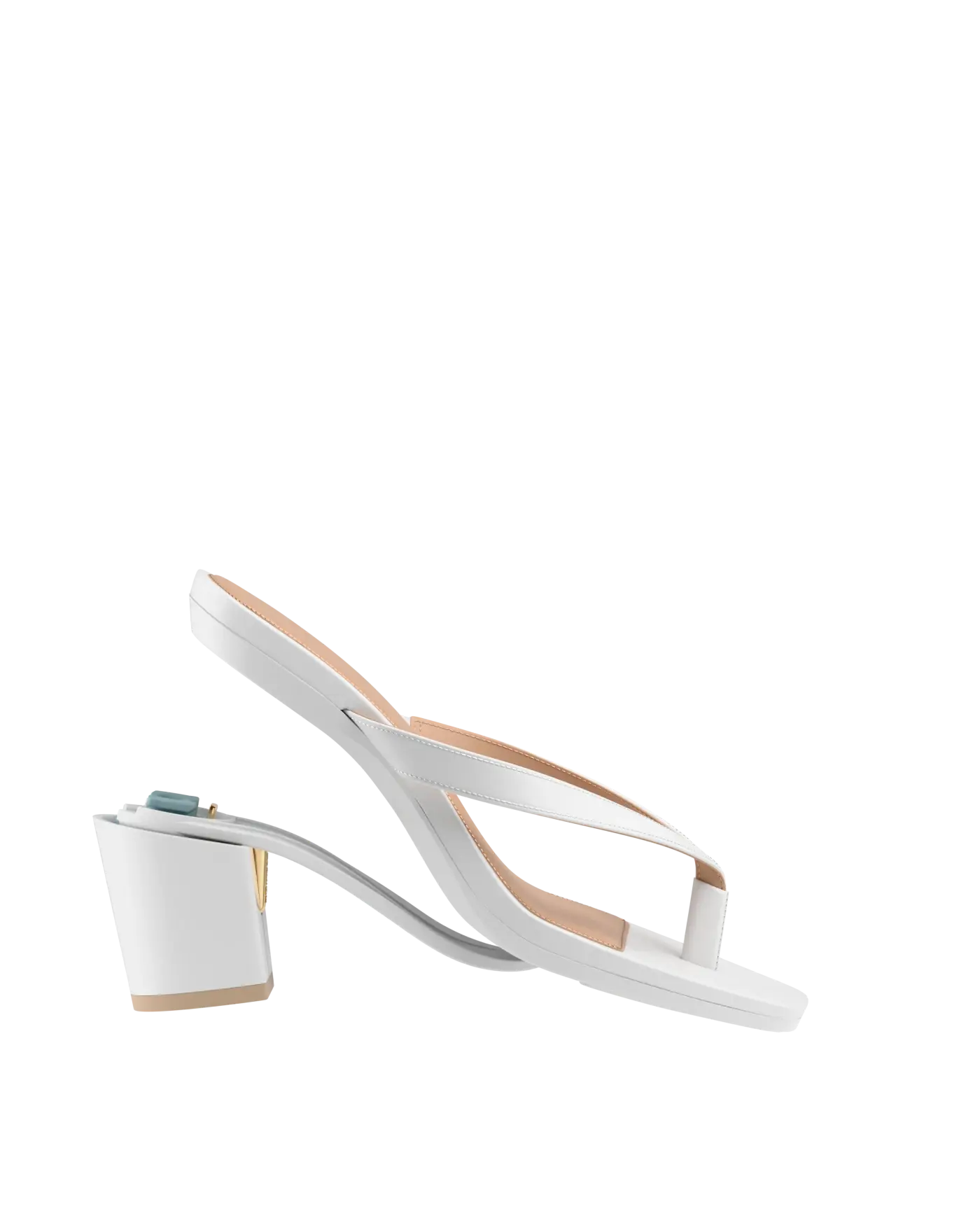 white open toe thong style high heel sandal with block heel