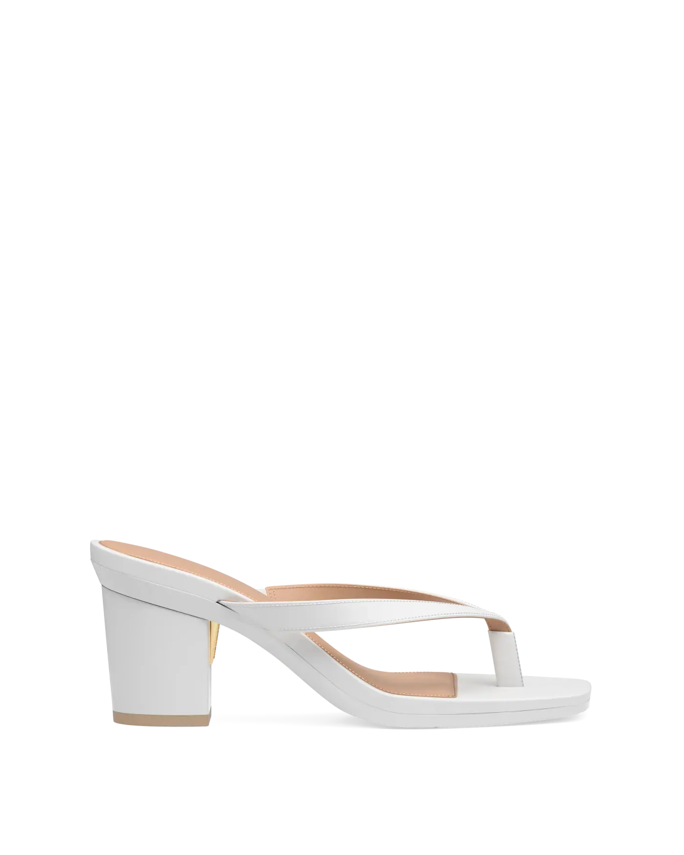 white open toe thong style high heel sandal with block heel