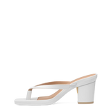 white open toe thong style high heel sandal with block heel