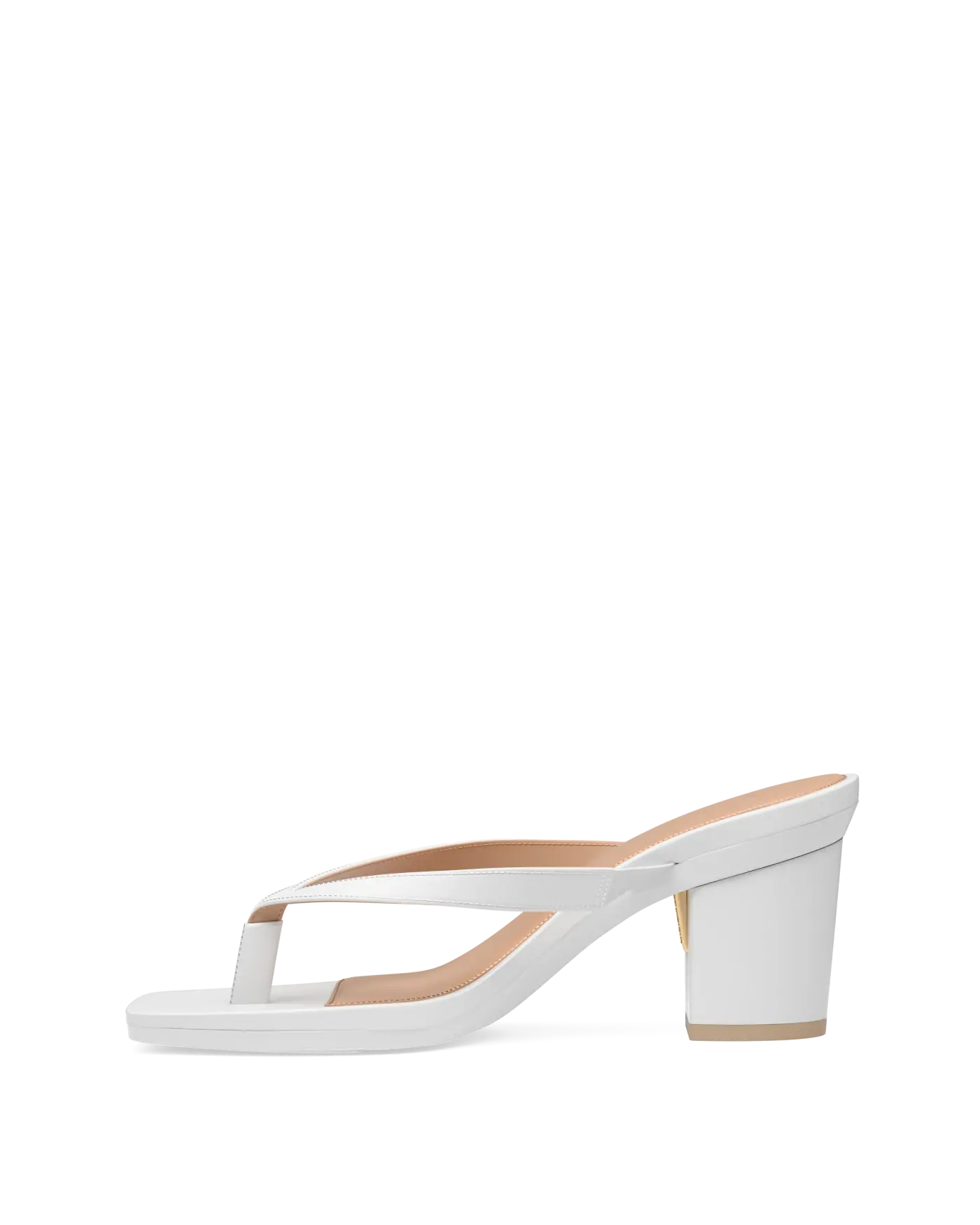 white open toe thong style high heel sandal with block heel