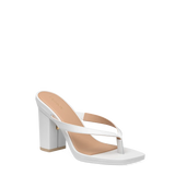 white open toe thong style high heel sandal with block heel