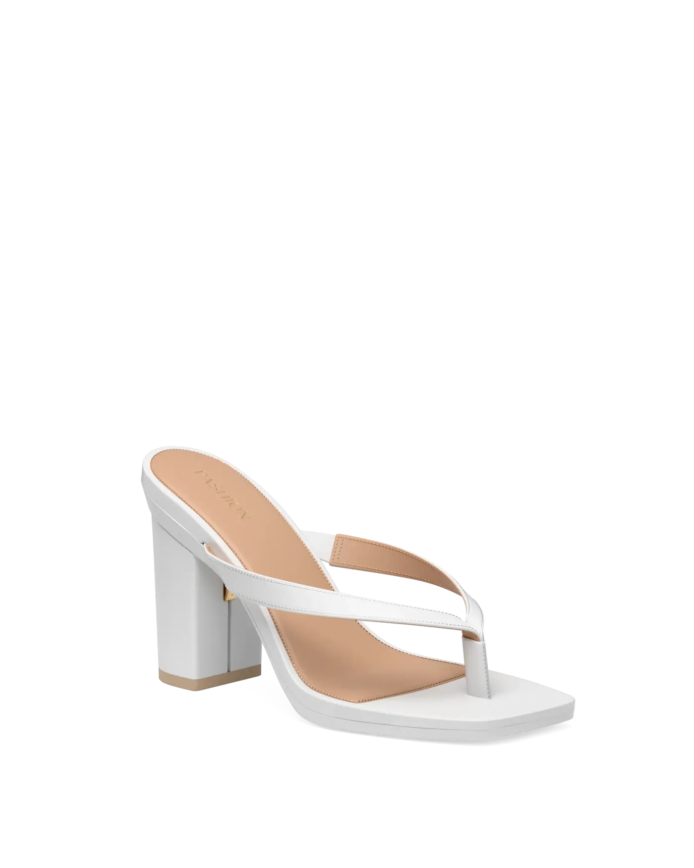 white open toe thong style high heel sandal with block heel
