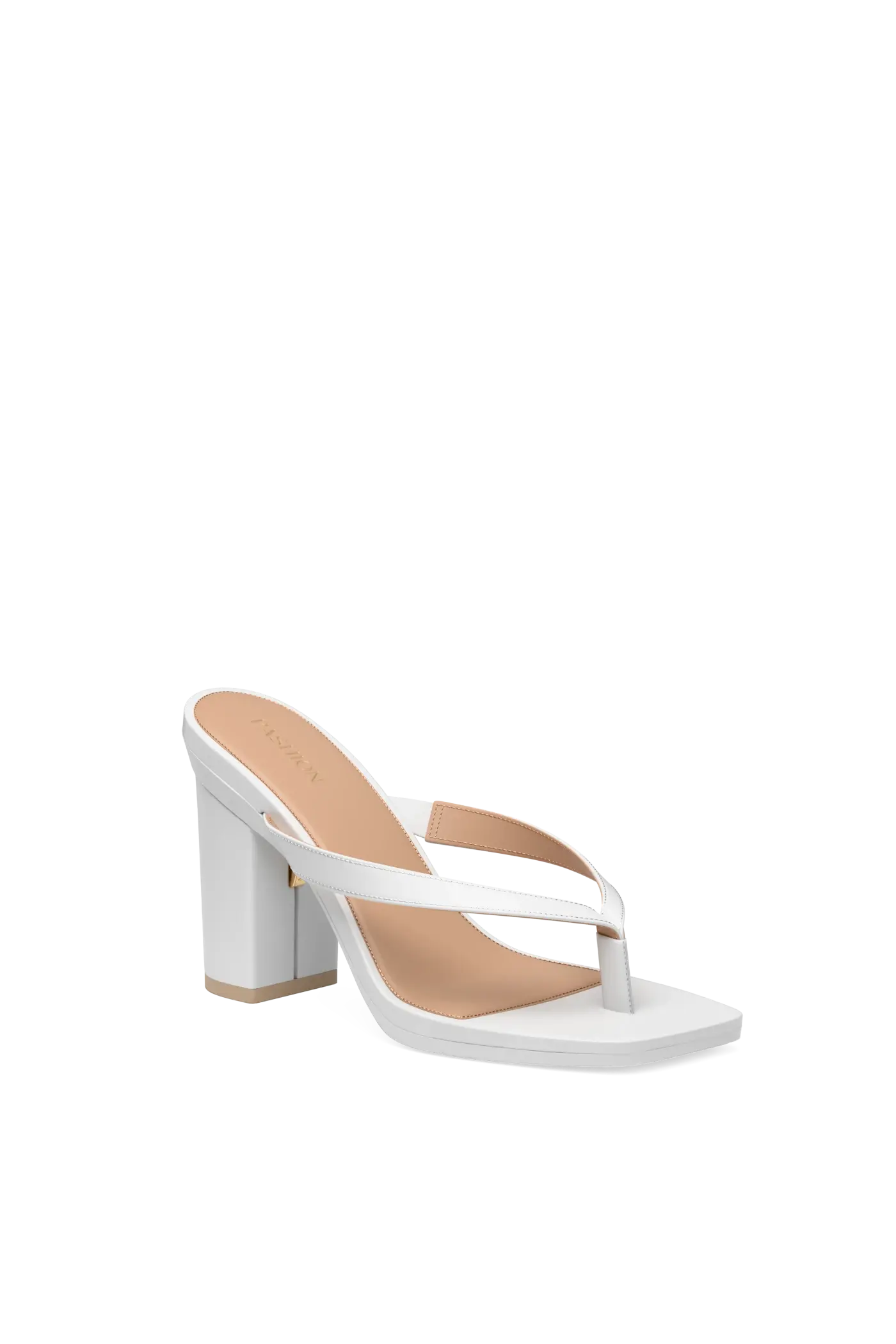 white open toe thong style high heel sandal with block heel