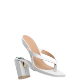 white open toe thong style high heel sandal with block heel