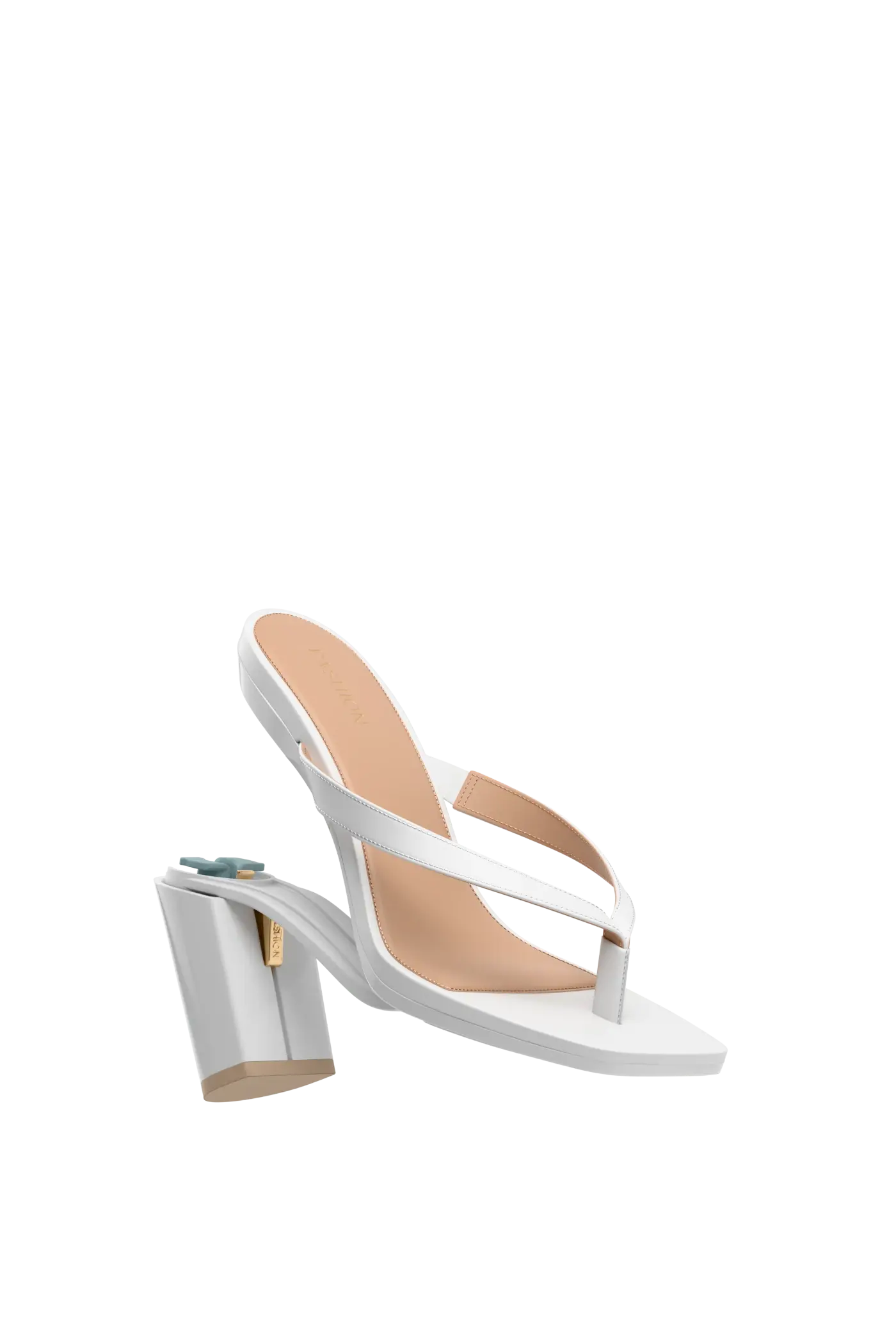 white open toe thong style high heel sandal with block heel