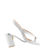white open toe thong style high heel sandal with block heel