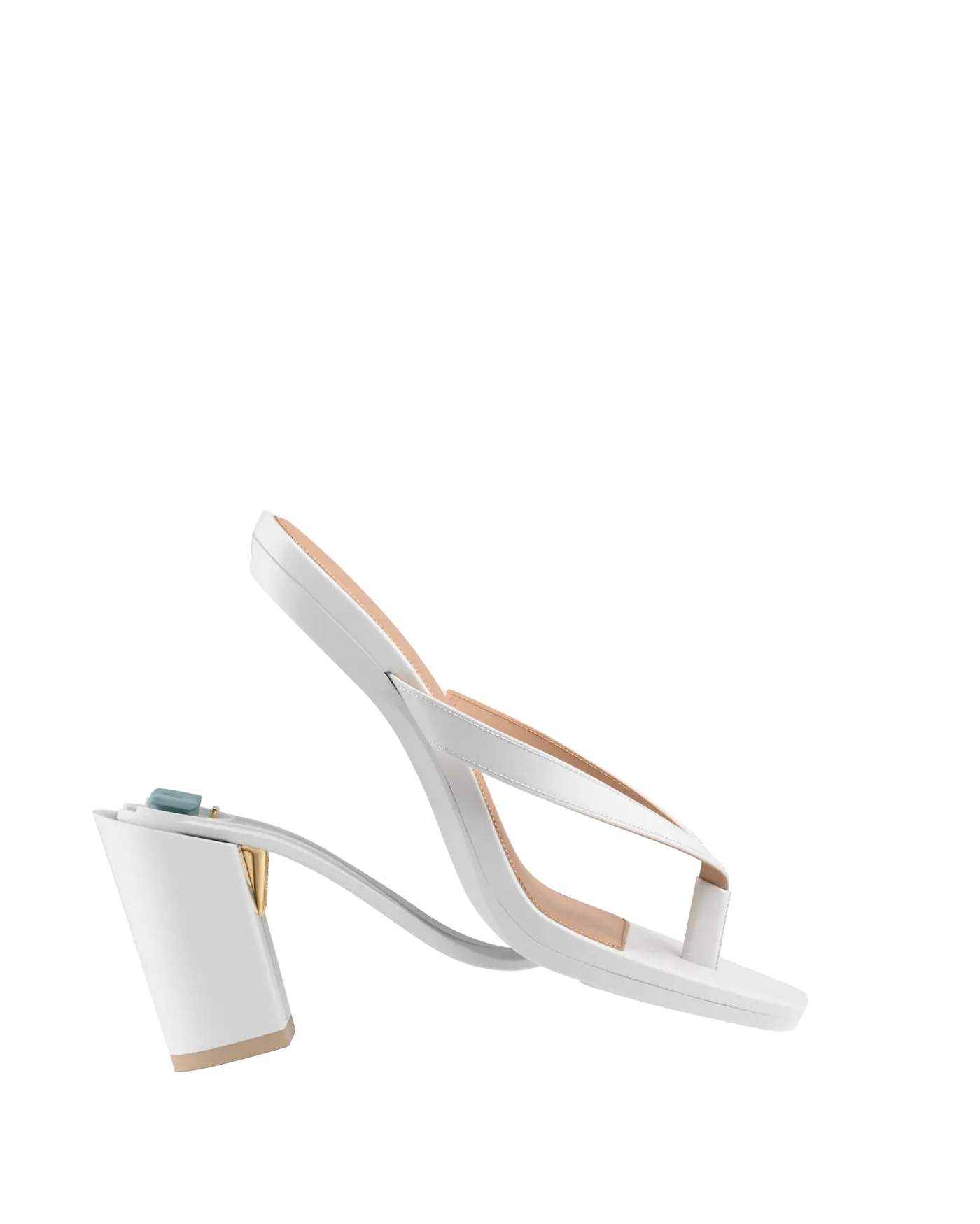 white open toe thong style high heel sandal with block heel
