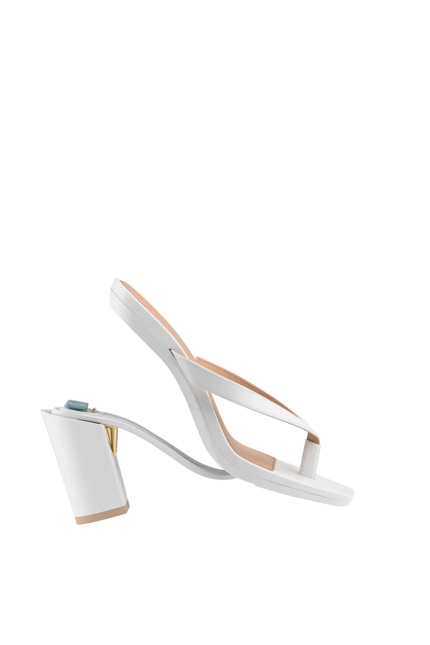 white open toe thong style high heel sandal with block heel