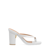 white open toe thong style high heel sandal with block heel