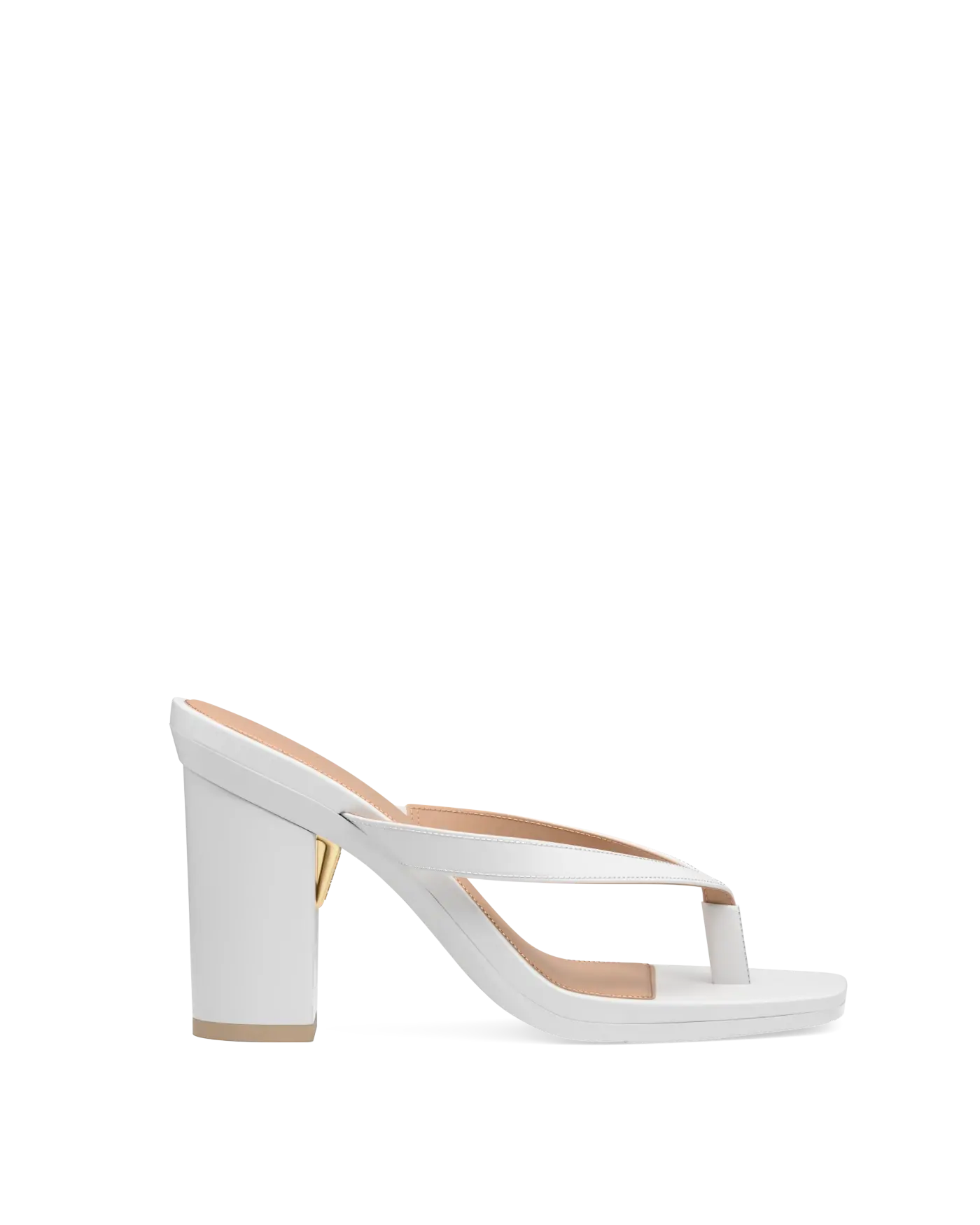 white open toe thong style high heel sandal with block heel