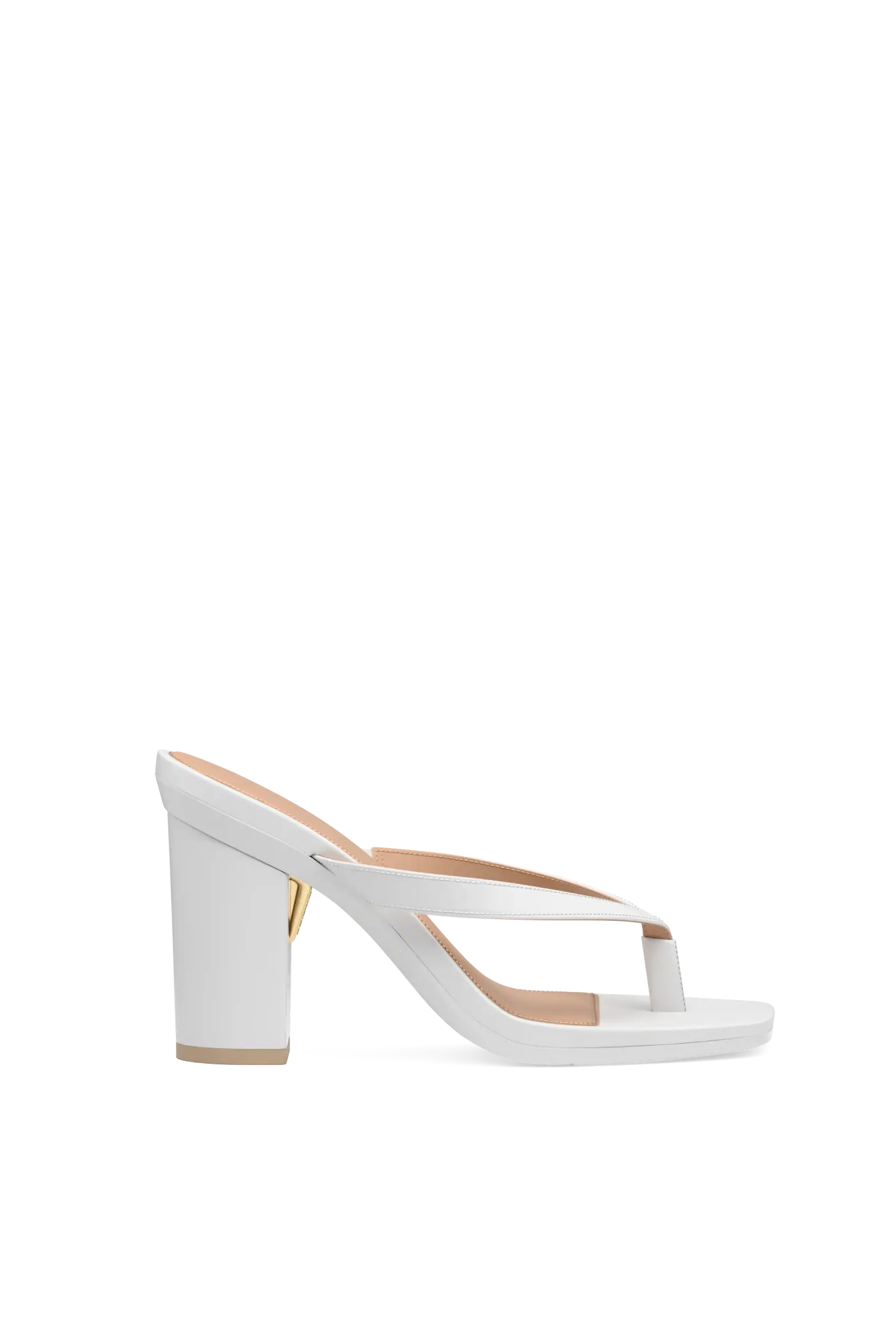 white open toe thong style high heel sandal with block heel