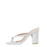 white open toe thong style high heel sandal with block heel