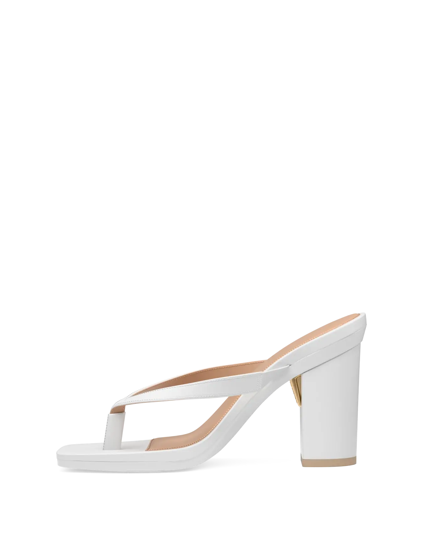 white open toe thong style high heel sandal with block heel