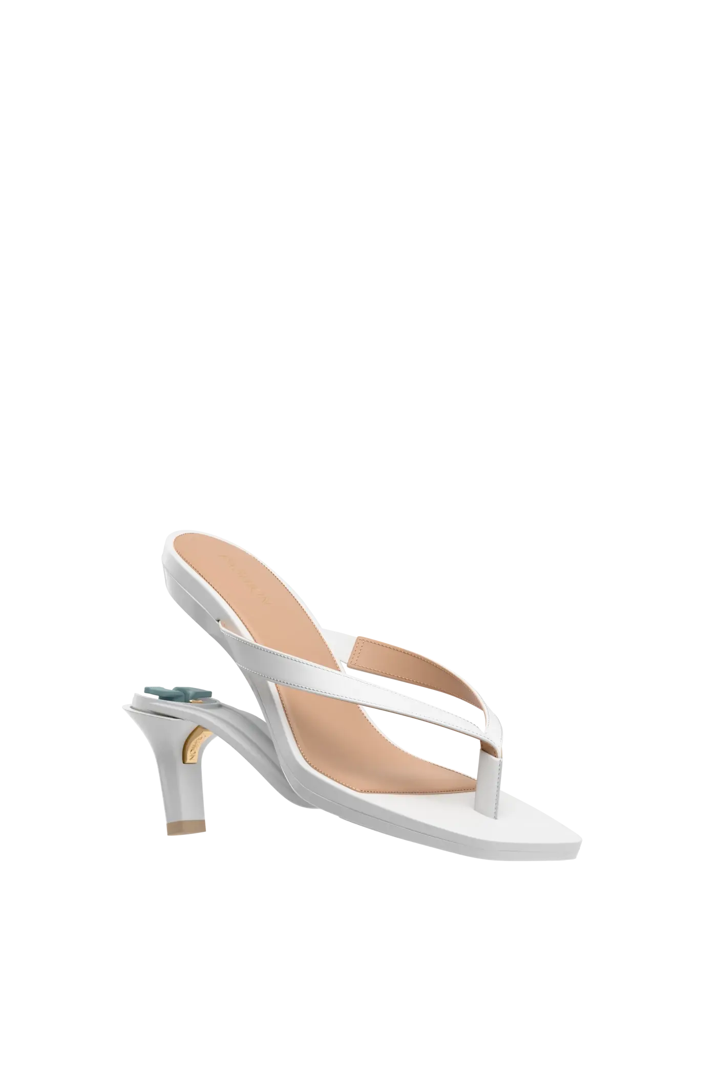 white open toe thong style high heel sandal with stiletto heel