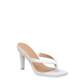 white open toe thong style high heel sandal with stiletto heel