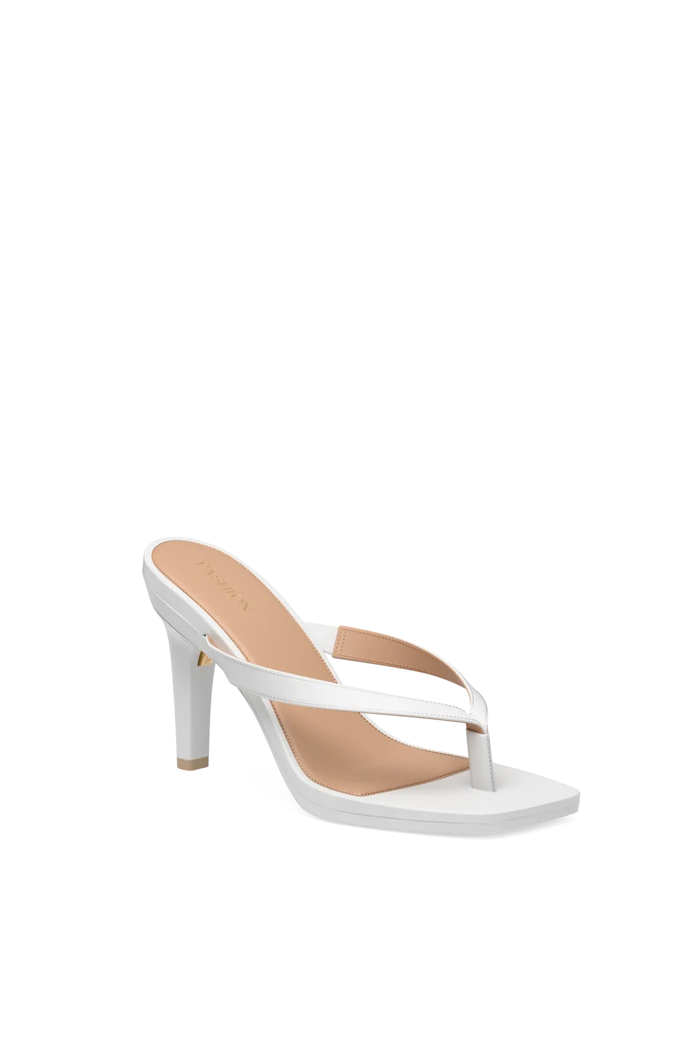 white open toe thong style high heel sandal with stiletto heel