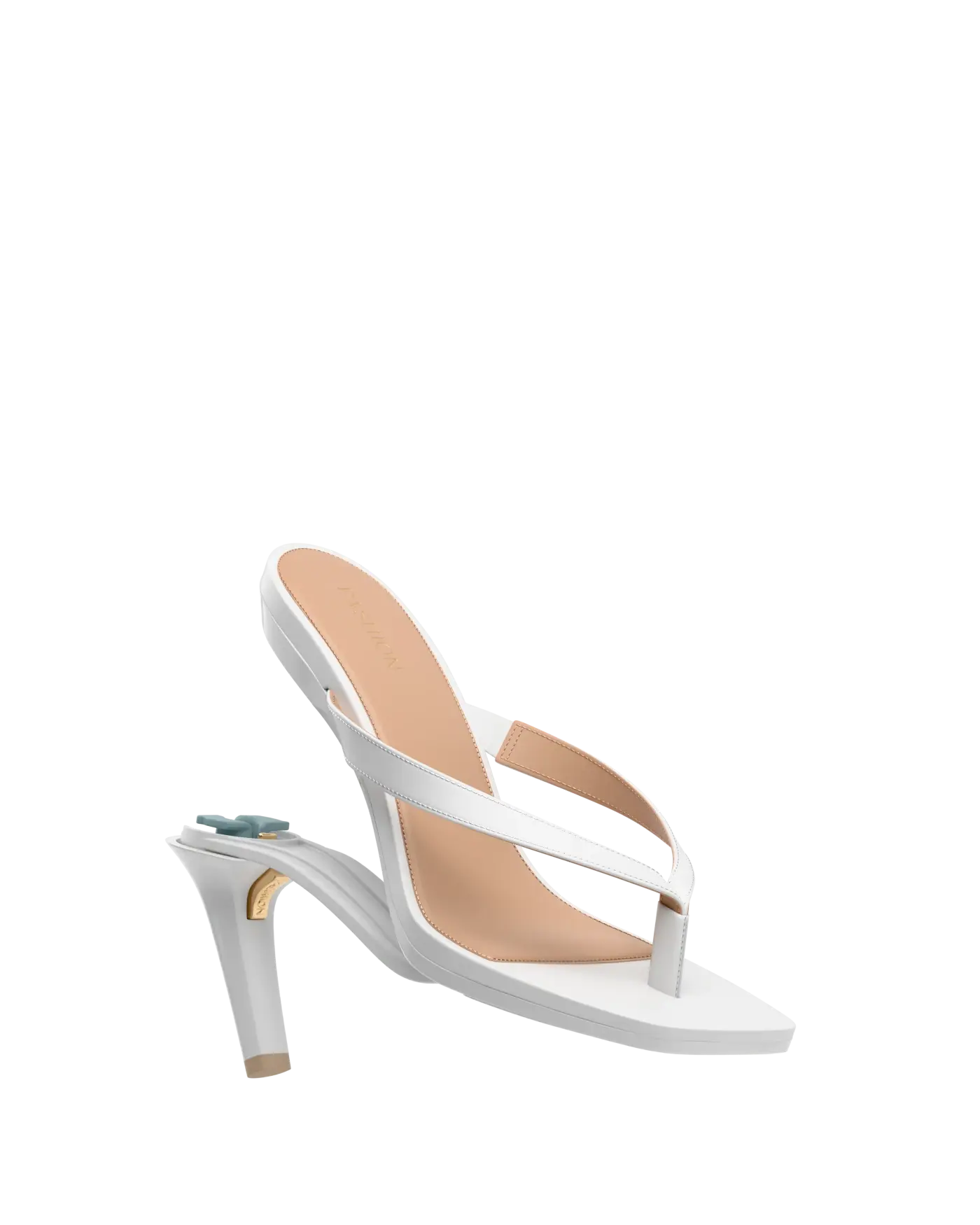 white open toe thong style high heel sandal with stiletto heel