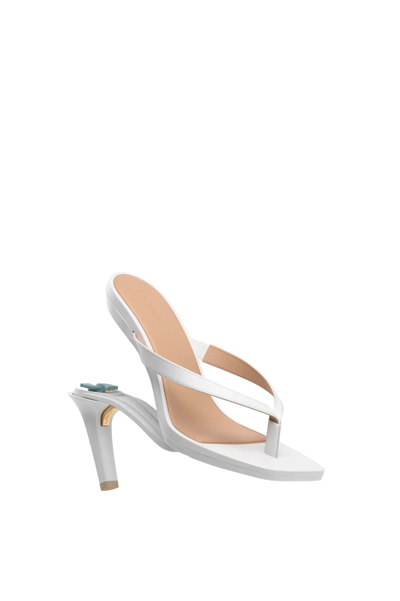 white open toe thong style high heel sandal with stiletto heel