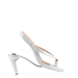 white open toe thong style high heel sandal with stiletto heel