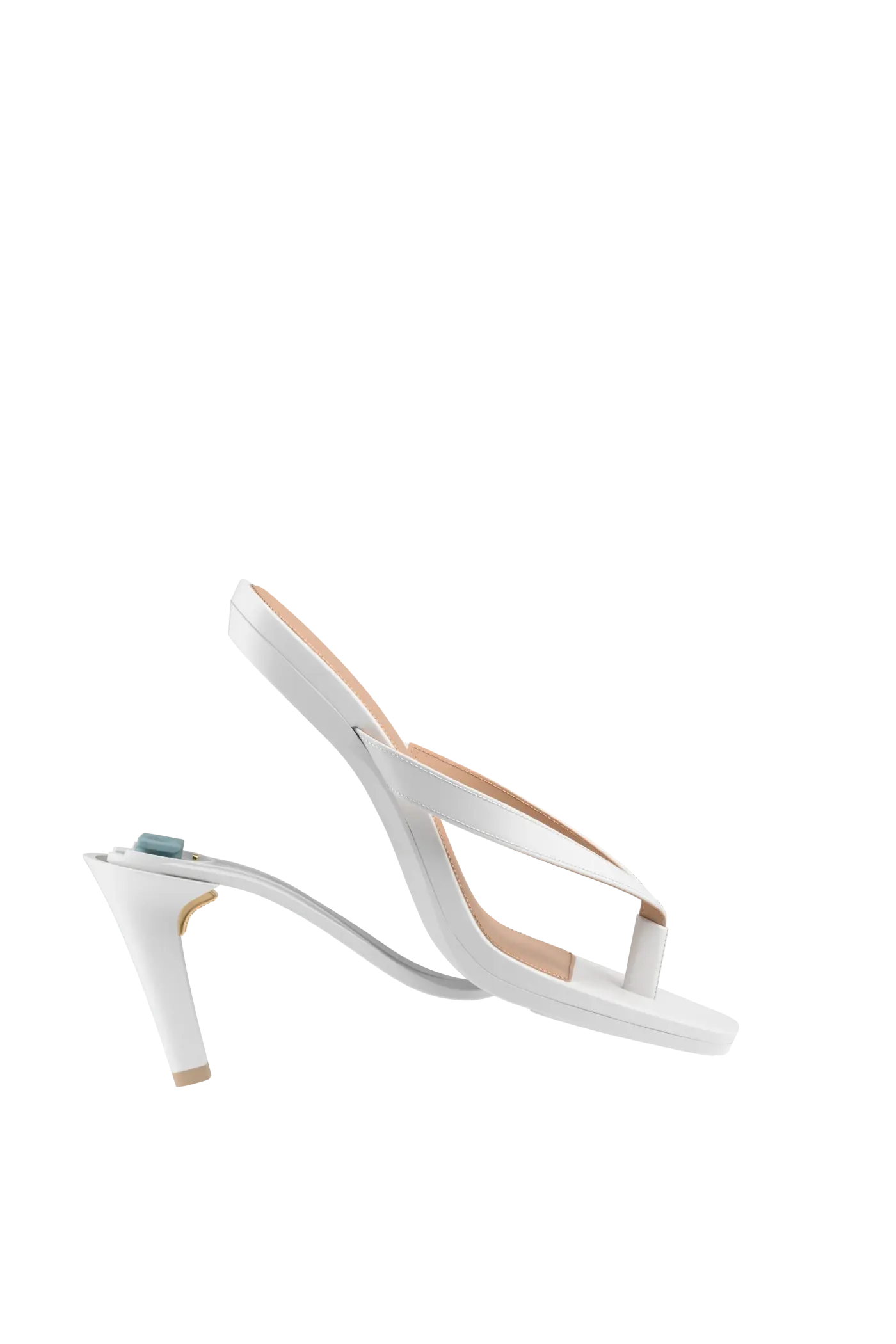 white open toe thong style high heel sandal with stiletto heel