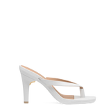 white open toe thong style high heel sandal with stiletto heel
