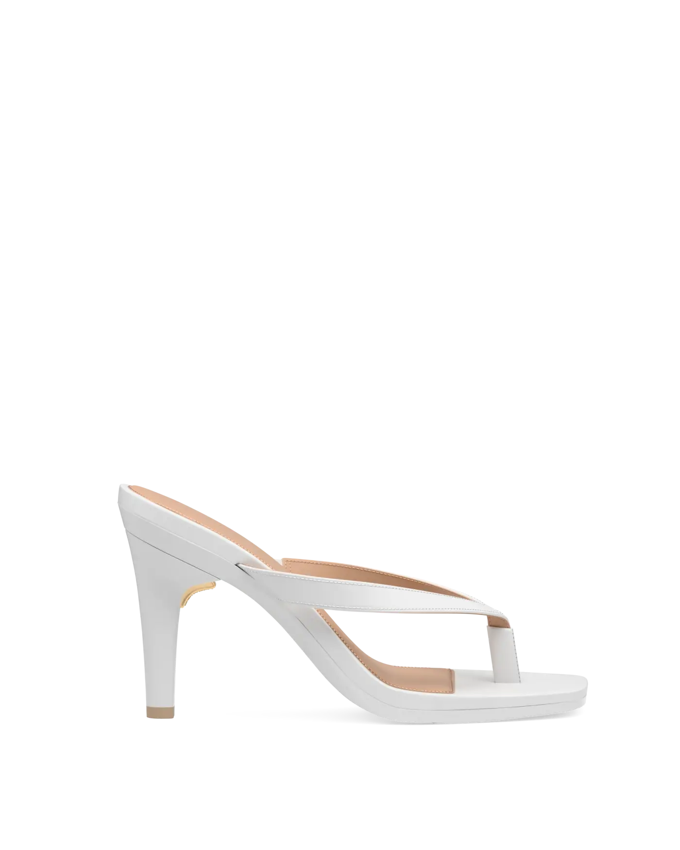 white open toe thong style high heel sandal with stiletto heel