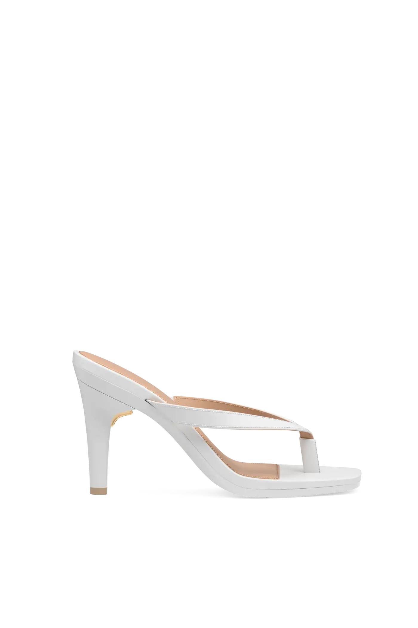 white open toe thong style high heel sandal with stiletto heel