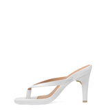 white open toe thong style high heel sandal with block heel