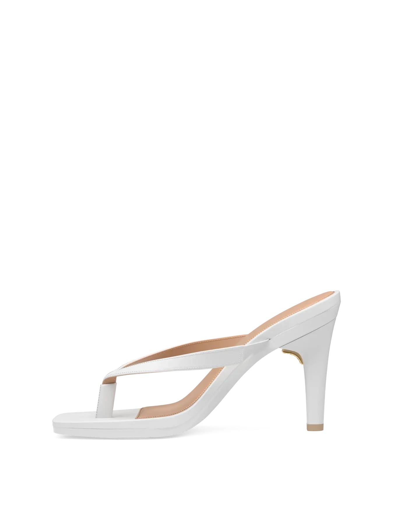 white open toe thong style high heel sandal with block heel