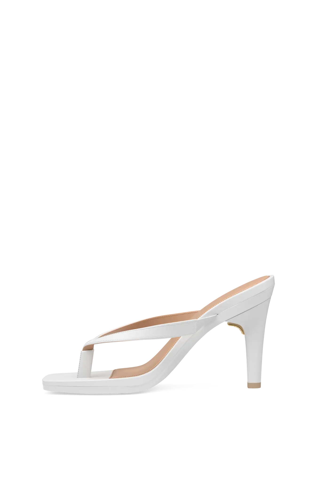 white open toe thong style high heel sandal with block heel