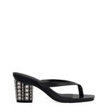 Block Heel Kit 3 Coal Satin Pearl shown on the Carmen Coal PU upper. Pashion convertible heels go from heel to flat and are customizable with interchangeable heel kits.